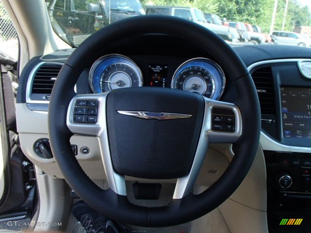 2014 Chrysler 300 Standard 300 Model Black/Light Frost Beige Steering Wheel Photo #84675596