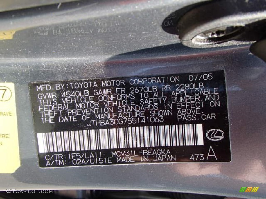 2005 ES Color Code 1F5 for Blue Shale Mica Photo #84676892