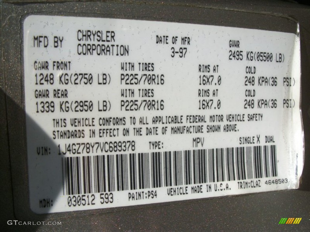 1997 Grand Cherokee Color Code PS4 for Bright Platinum Metallic Photo #84677553