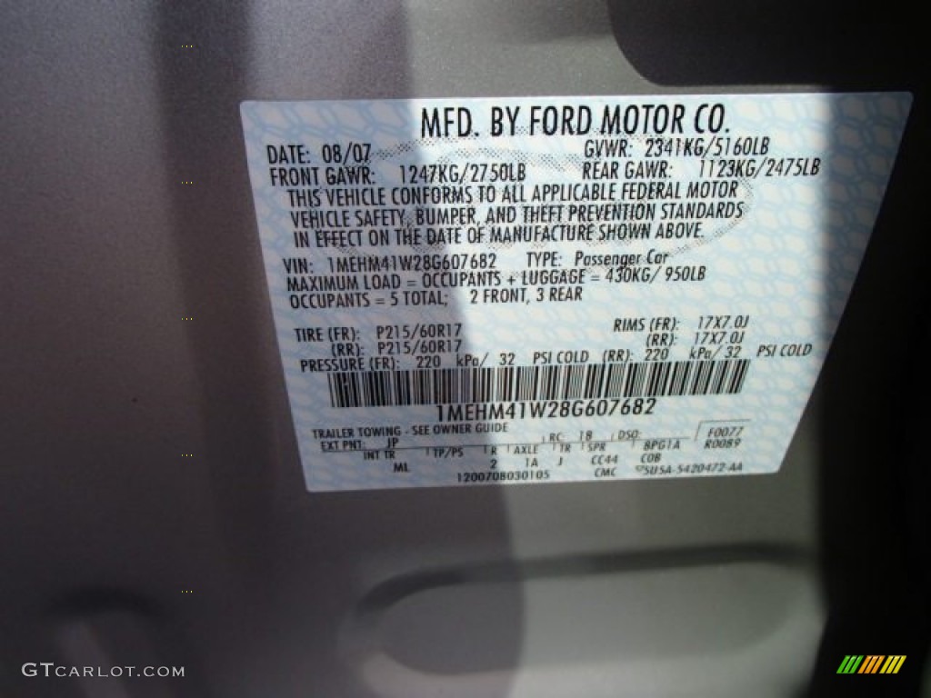 2008 Mercury Sable AWD Sedan Color Code Photos