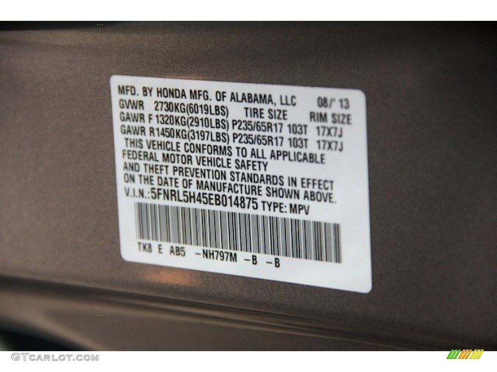 2014 Odyssey Color Code NH797M for Modern Steel Metallic Photo #84680111