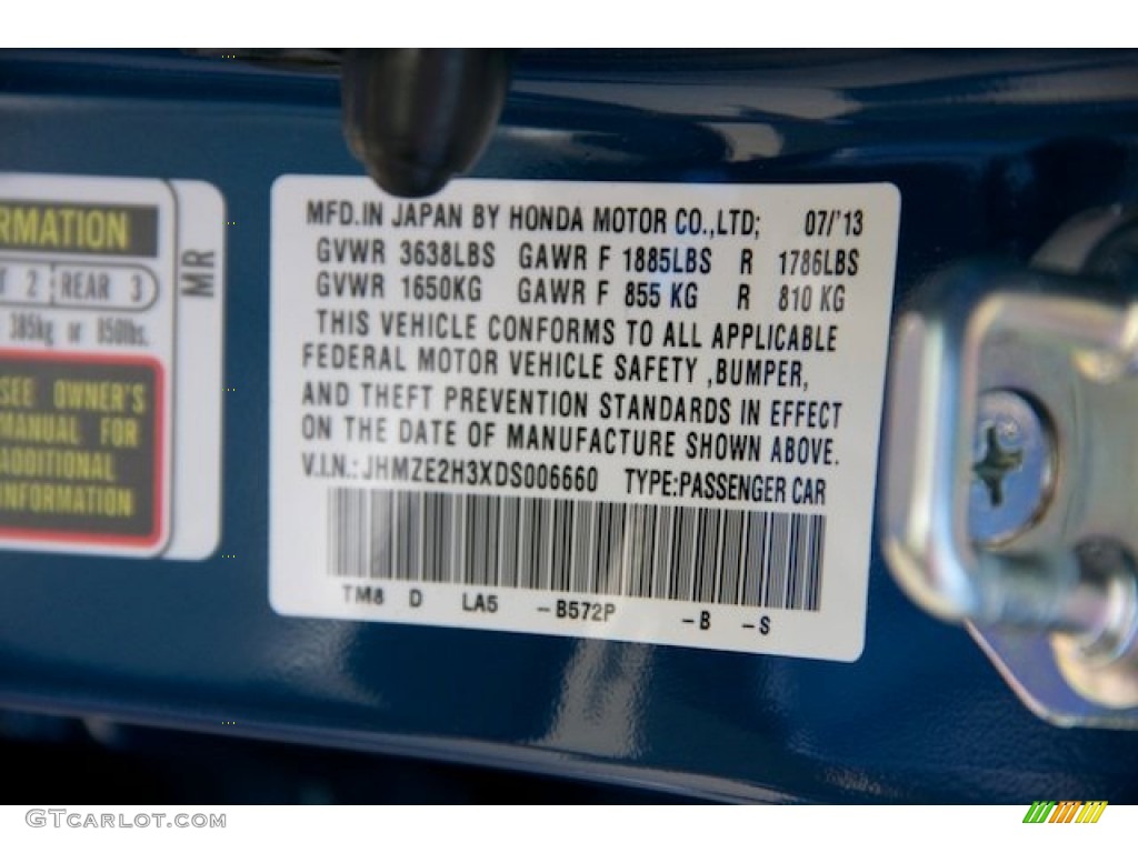 2013 Insight Color Code B572P for Mediterranean Blue Metallic Photo #84681767