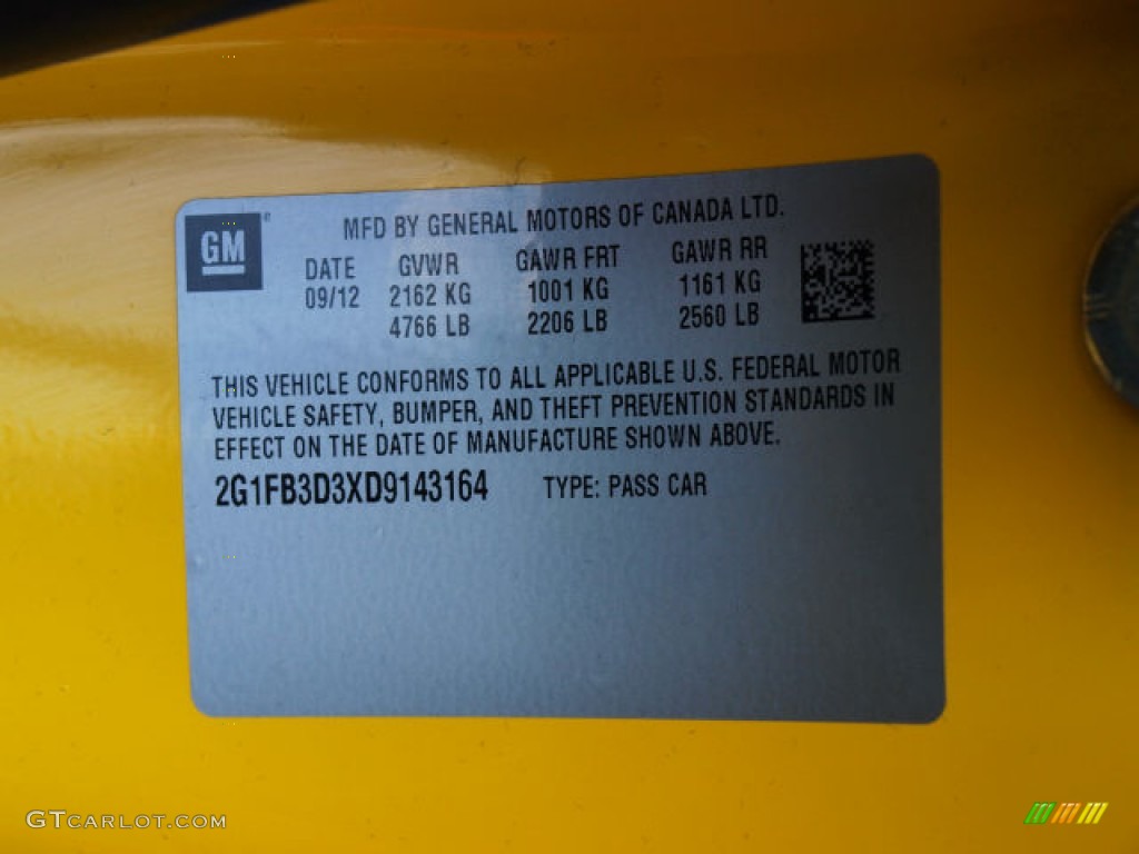 2013 Chevrolet Camaro LT Convertible Info Tag Photos