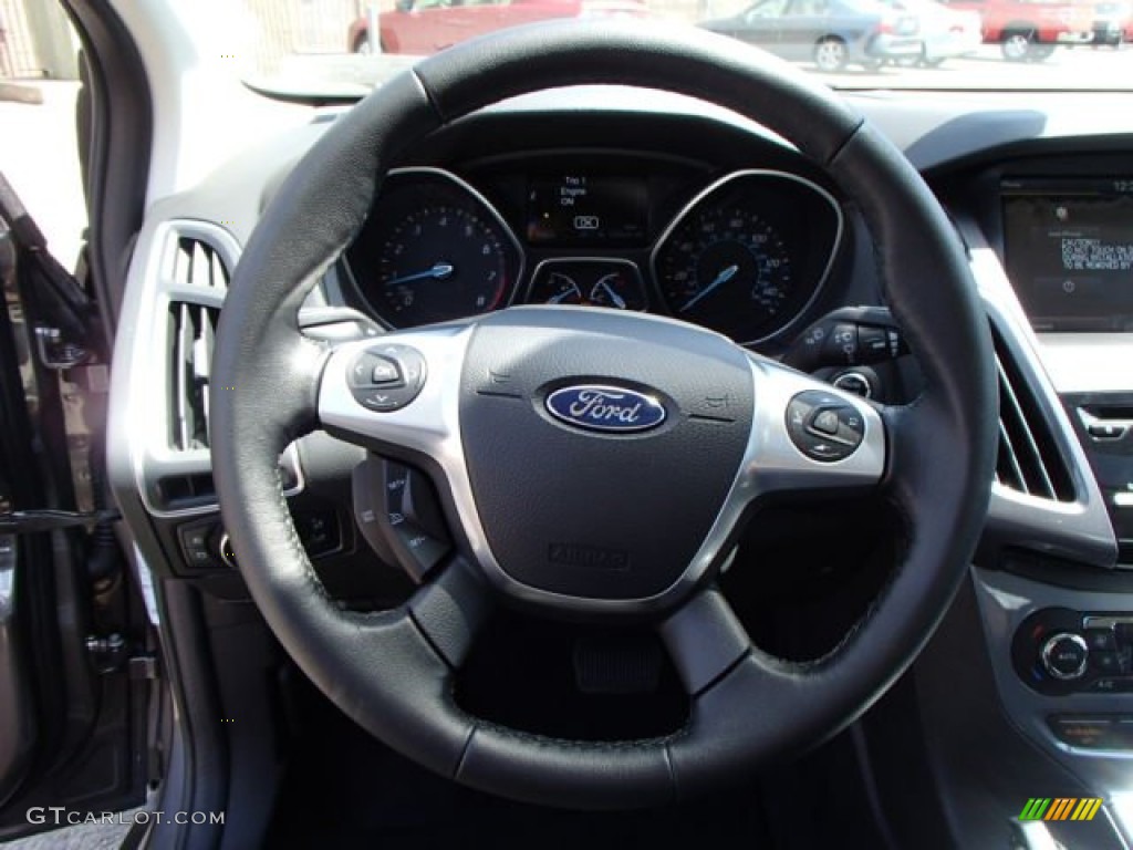 2014 Ford Focus Titanium Sedan Charcoal Black Steering Wheel Photo #84688124