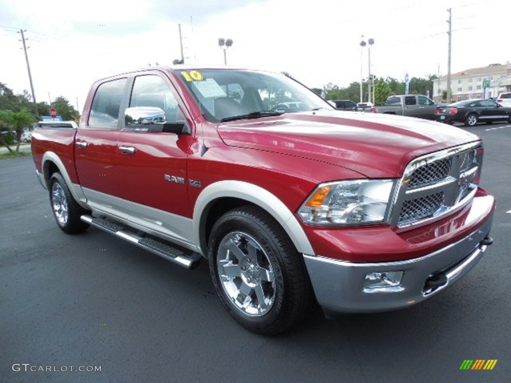 2010 Ram 1500 Laramie Crew Cab - Inferno Red Crystal Pearl / Light Pebble Beige/Bark Brown photo #10