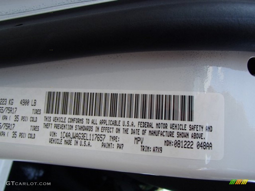 2014 Wrangler Color Code PW7 for Bright White Photo #84693380