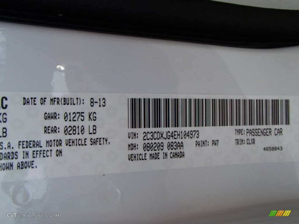 2014 Charger Color Code PW7 for Bright White Photo #84694337