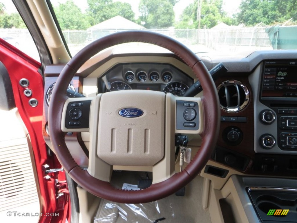 2014 Ford F250 Super Duty King Ranch Crew Cab 4x4 King Ranch Chaparral Leather/Adobe Trim Steering Wheel Photo #84708632