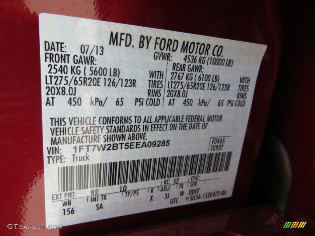 2014 F250 Super Duty Color Code RR for Ruby Red Metallic Photo #84708677