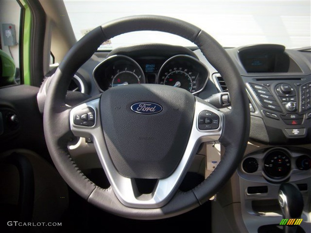 2014 Ford Fiesta SE Hatchback Medium Light Stone Steering Wheel Photo #84726440