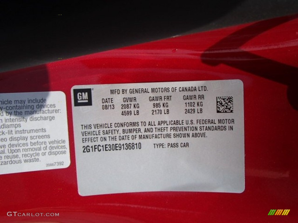 2014 Chevrolet Camaro LT/RS Coupe Info Tag Photo #84750130