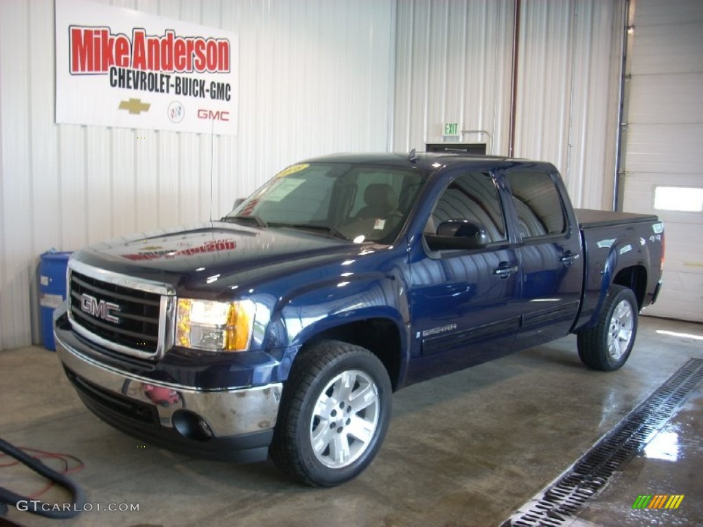 2008 Sierra 1500 SLT Crew Cab 4x4 - Midnight Blue Metallic / Light Cashmere photo #1