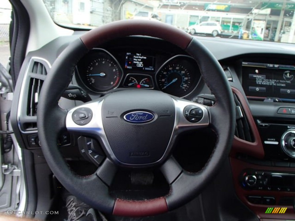 2014 Ford Focus Titanium Hatchback Tuscany Red Steering Wheel Photo #84752330