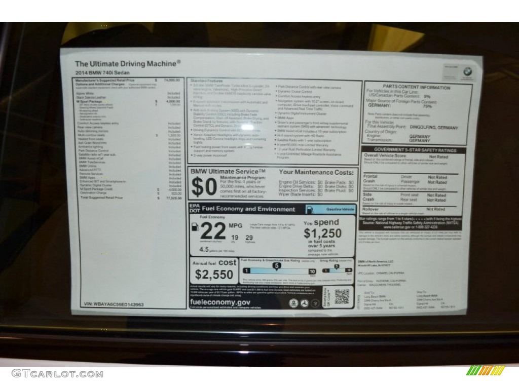 2014 BMW 7 Series 740i Sedan Window Sticker Photo #84797642