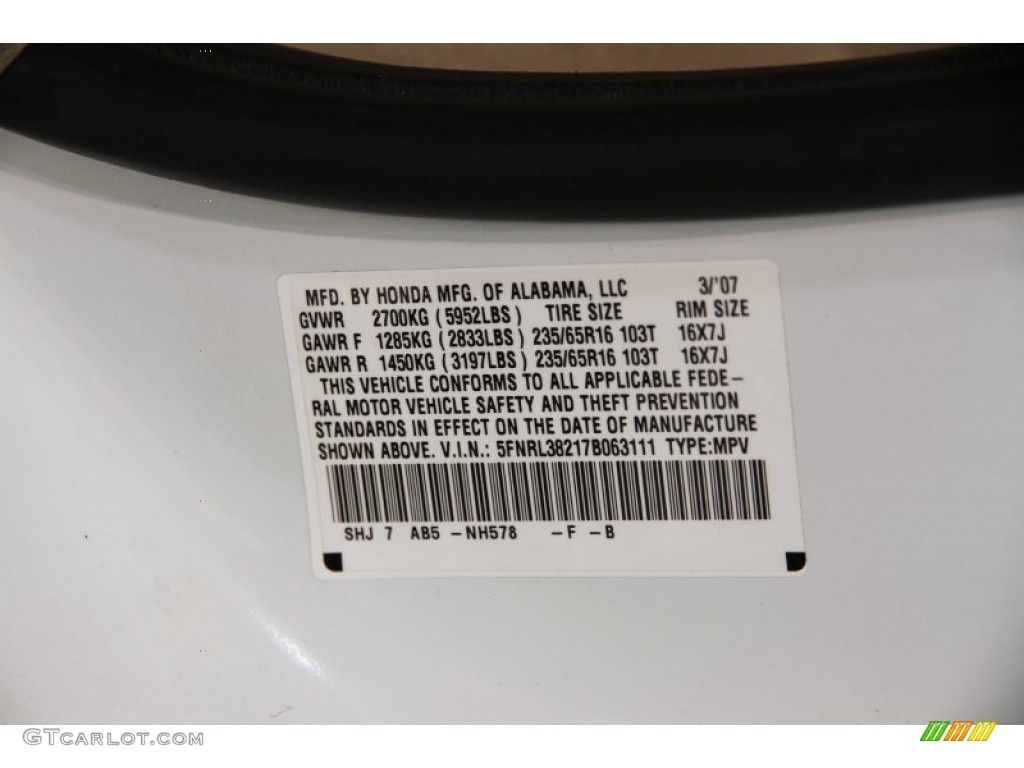 2007 Honda Odyssey LX Color Code Photos