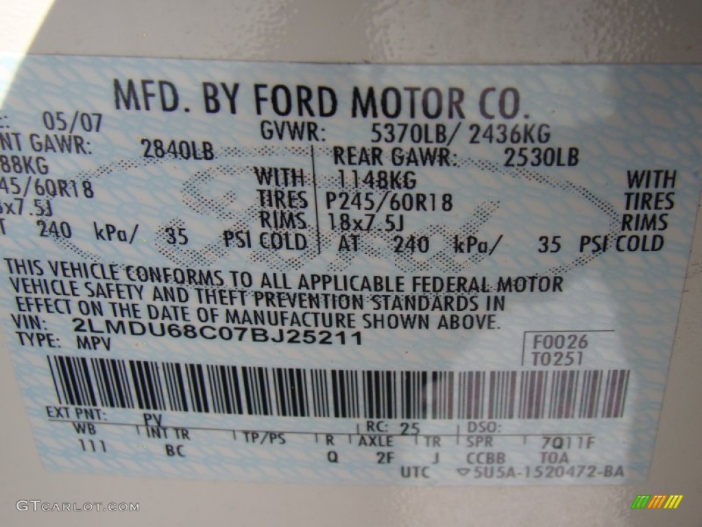 2007 MKX Color Code PV for White Chocolate Tri Coat Photo #84811725