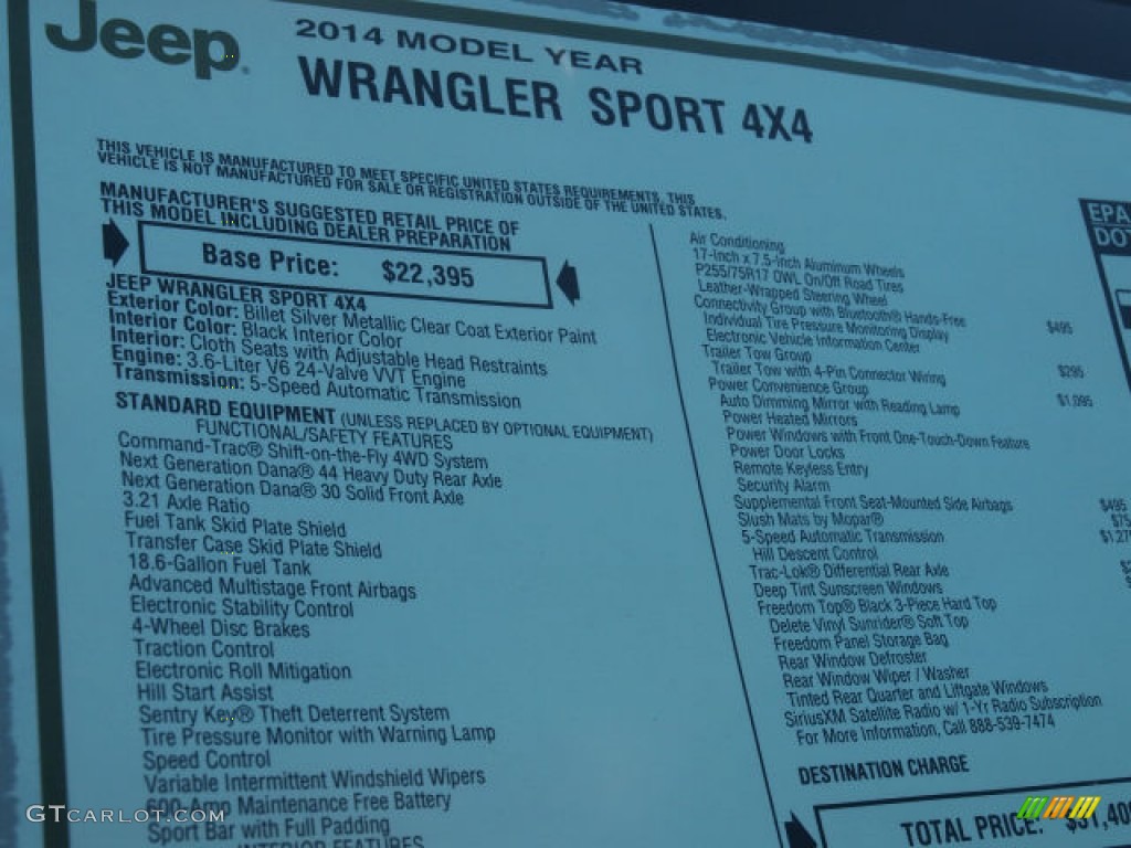 2014 Jeep Wrangler Sport S 4x4 Window Sticker Photo #84817608