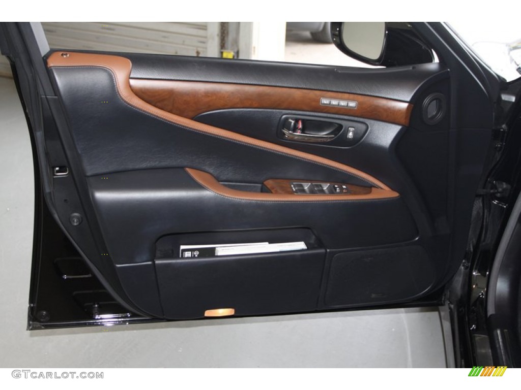 2010 Lexus LS 460 Black/Saddle Tan Door Panel Photo #84818343