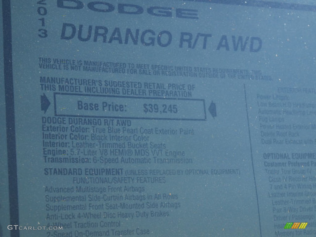 2013 Durango R/T AWD - True Blue Pearl / Black photo #9