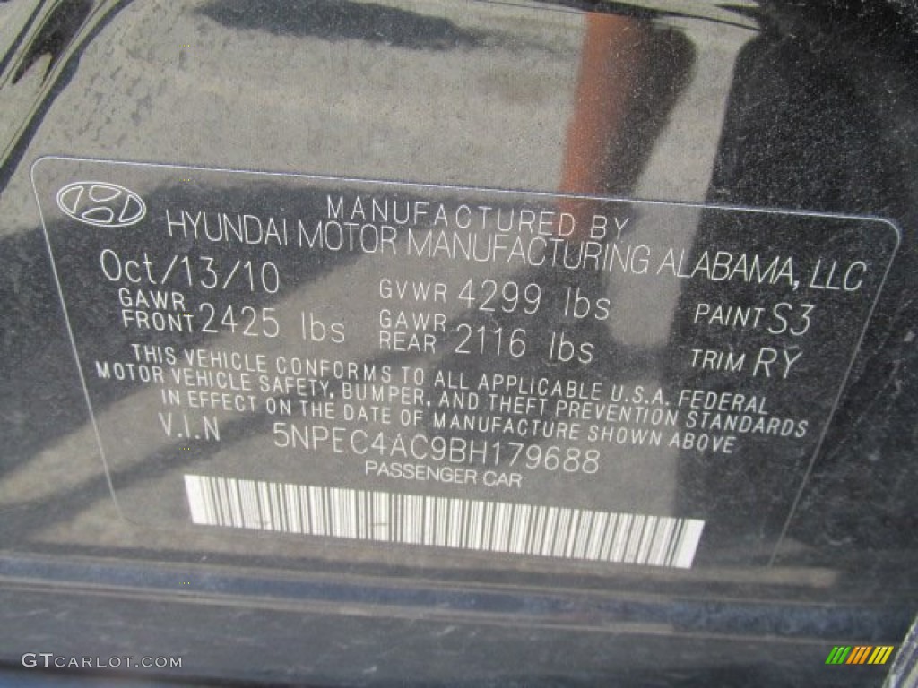 2011 Sonata SE - Midnight Black / Black photo #19