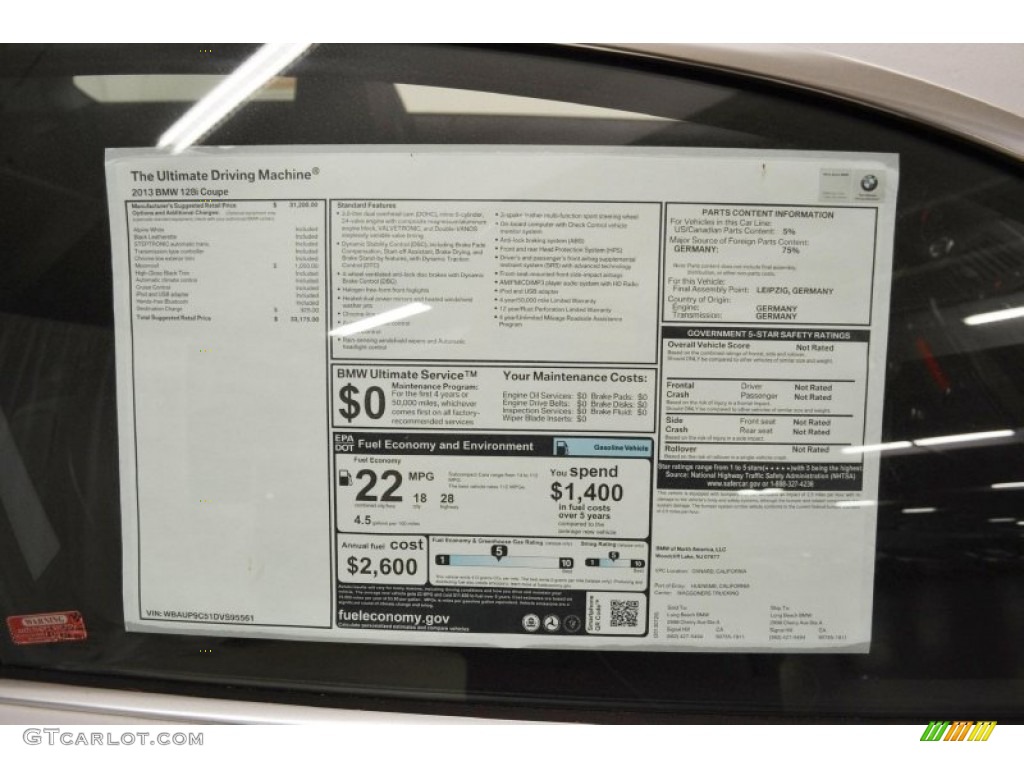 2013 1 Series 128i Coupe - Alpine White / Black photo #4