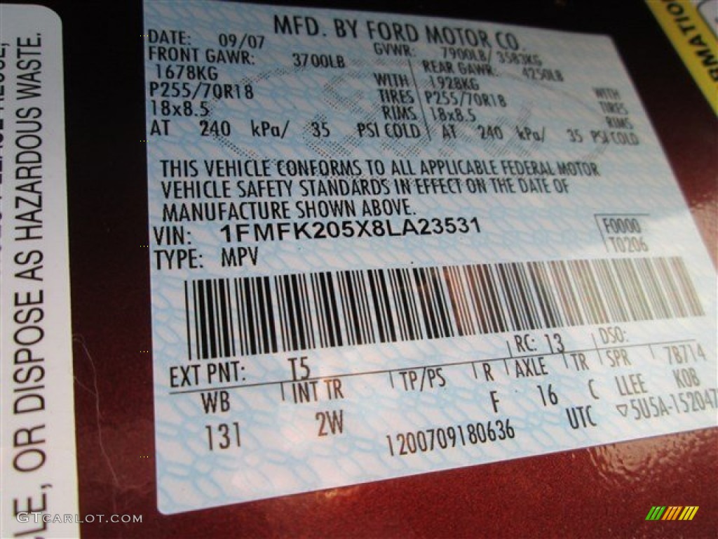 2008 Expedition Color Code T5 for Dark Copper Metallic Photo #84830106