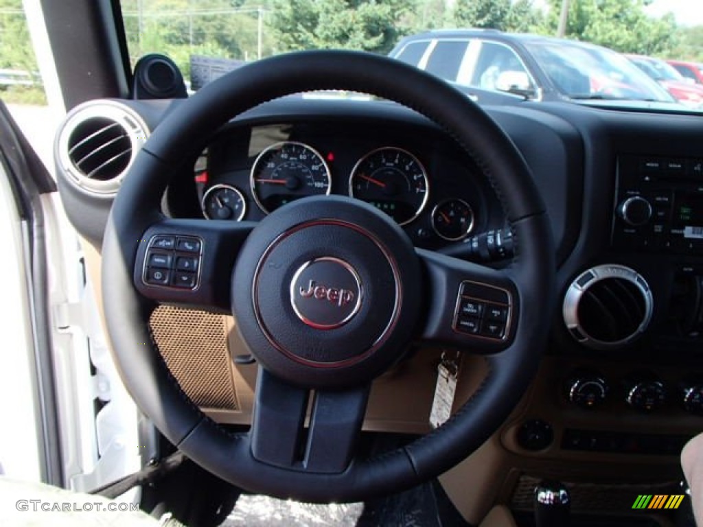 2014 Jeep Wrangler Unlimited Sahara 4x4 Black/Dark Saddle Steering Wheel Photo #84837267