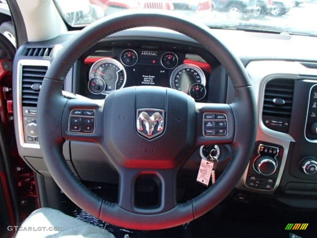 2014 Ram 1500 Big Horn Quad Cab 4x4 Black/Diesel Gray Steering Wheel Photo #84839128