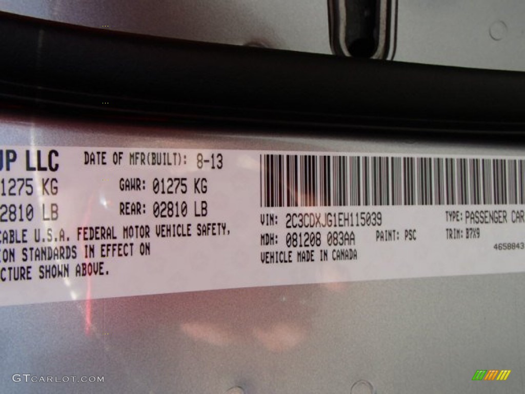 2014 Charger Color Code PSC for Billet Silver Metallic Photo #84839648