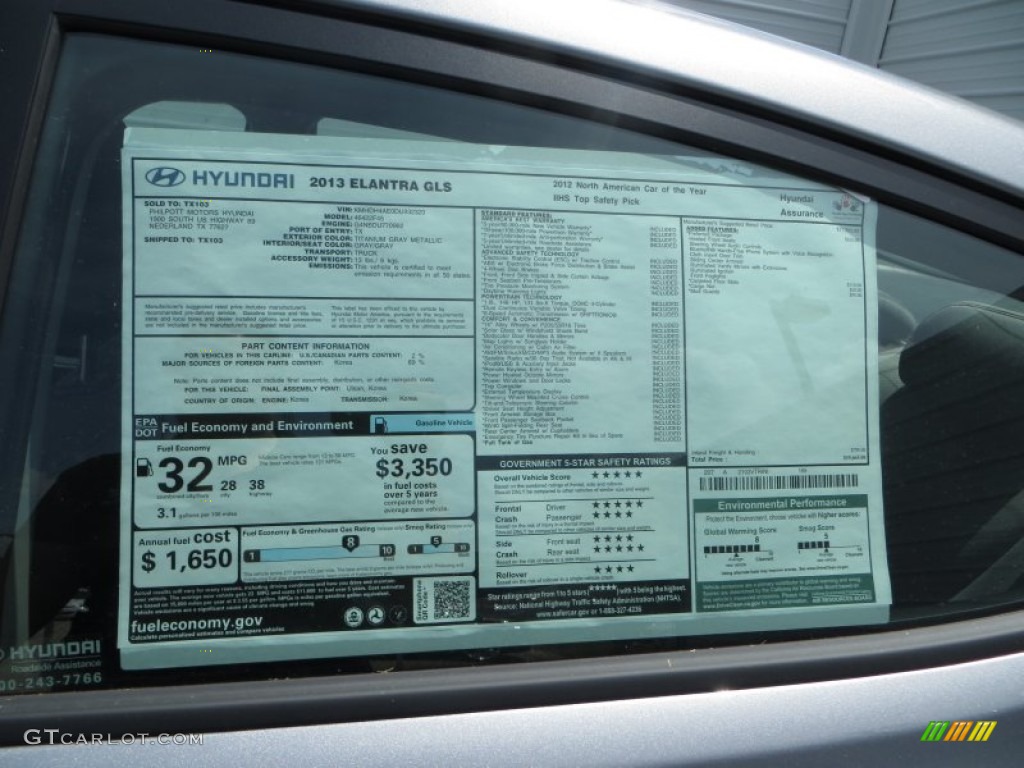 2013 Elantra GLS - Titanium Gray Metallic / Gray photo #14