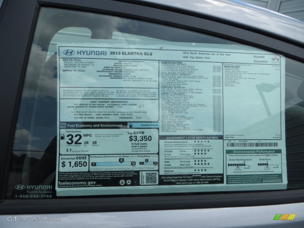 2013 Elantra GLS - Titanium Gray Metallic / Gray photo #14