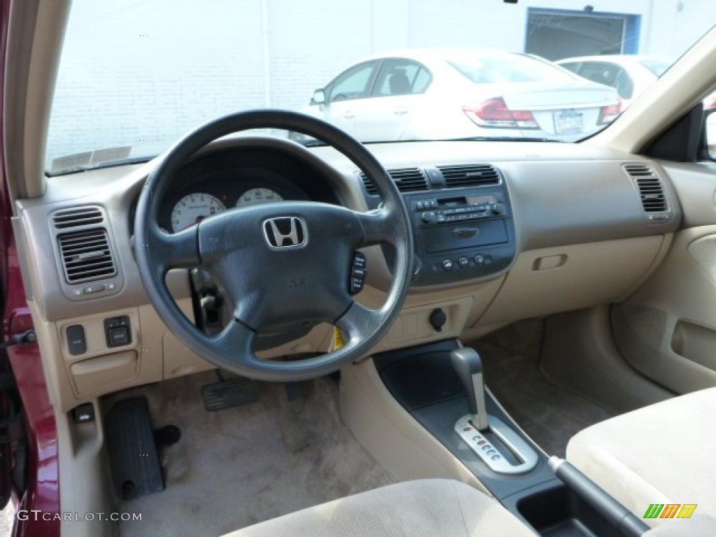 2002 Civic LX Sedan - Radiant Ruby Red Pearl / Beige photo #12