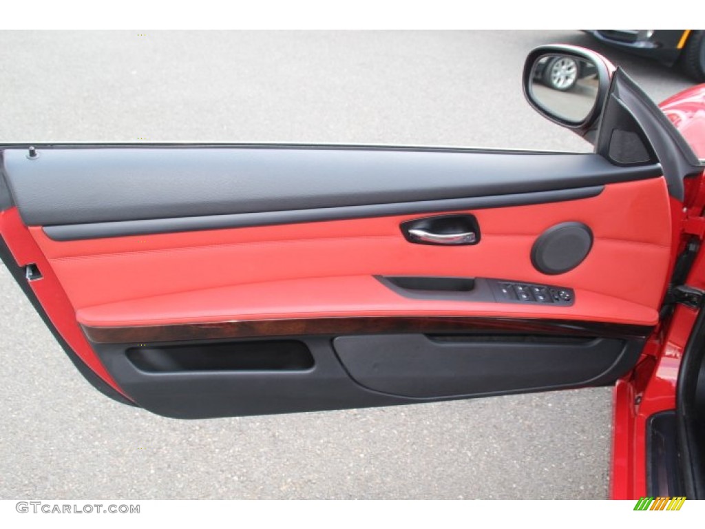 2012 BMW 3 Series 328i Convertible Coral Red/Black Door Panel Photo #84848199