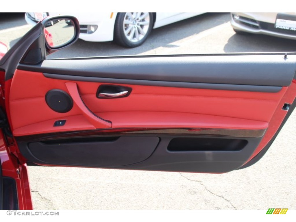2012 BMW 3 Series 328i Convertible Coral Red/Black Door Panel Photo #84848490