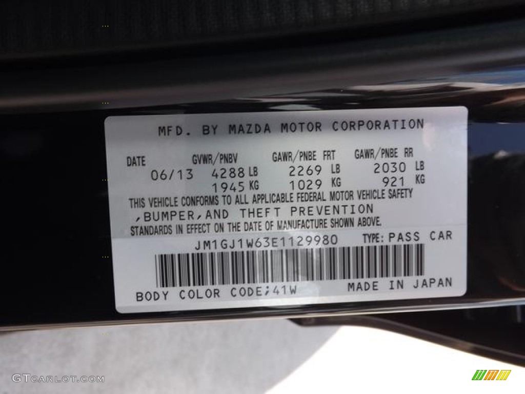 2014 MAZDA6 Color Code 41W for Jet Black Mica Photo #84849468