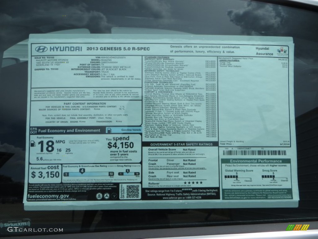 2013 Hyundai Genesis 5.0 R Spec Sedan Window Sticker Photos