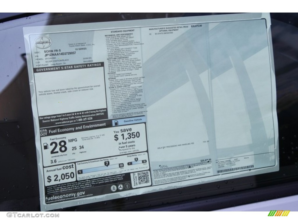 2013 Scion FR-S Sport Coupe Window Sticker Photos