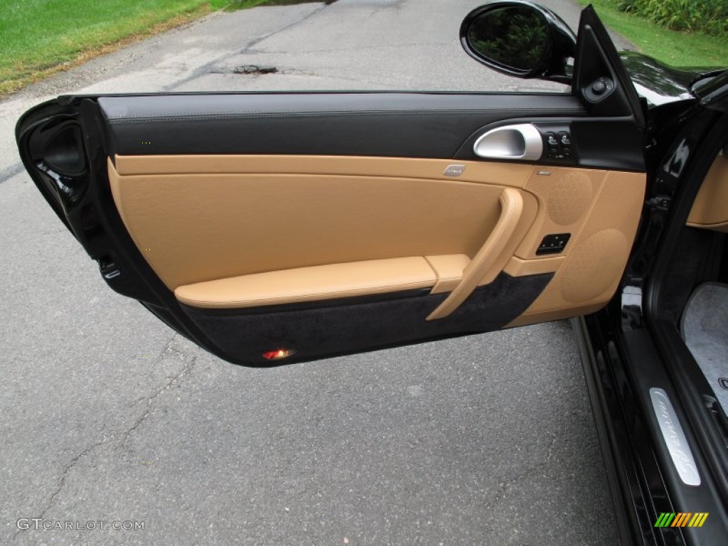 2009 Porsche 911 Carrera 4S Cabriolet Black/Sand Beige Door Panel Photo #84853386