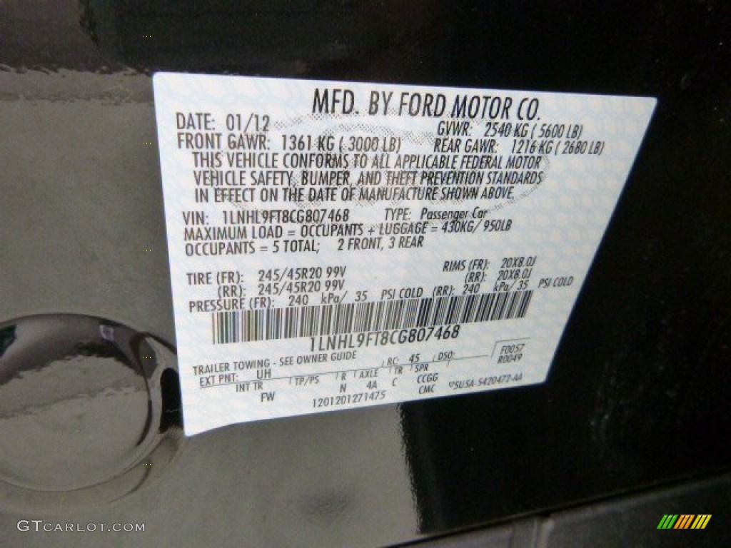2012 MKS Color Code UH for Tuxedo Black Metallic Photo #84857616