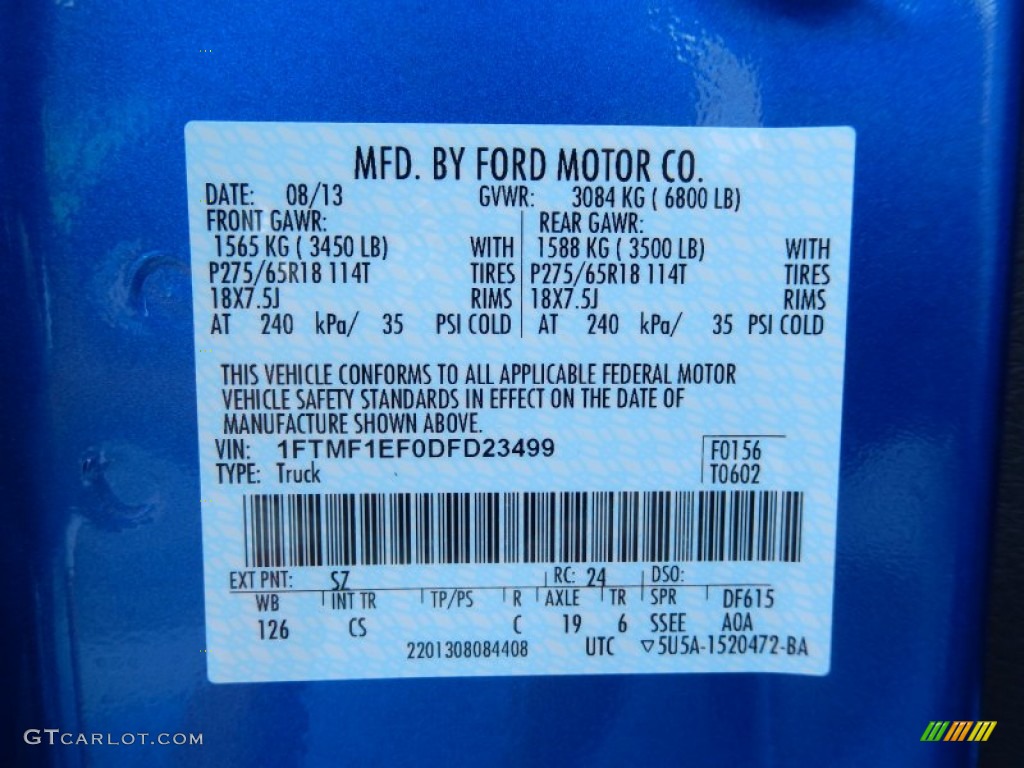 2013 F150 Color Code SZ for Blue Flame Metallic Photo #84866393