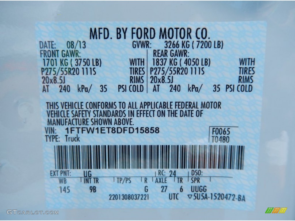 2013 Ford F150 Platinum SuperCrew 4x4 Color Code Photos