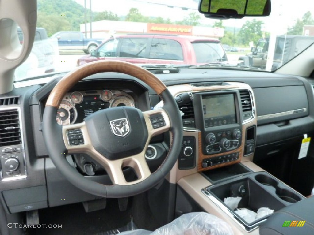 2013 Ram 2500 Laramie Longhorn Mega Cab 4x4 Black/Cattle Tan Steering Wheel Photo #84867221