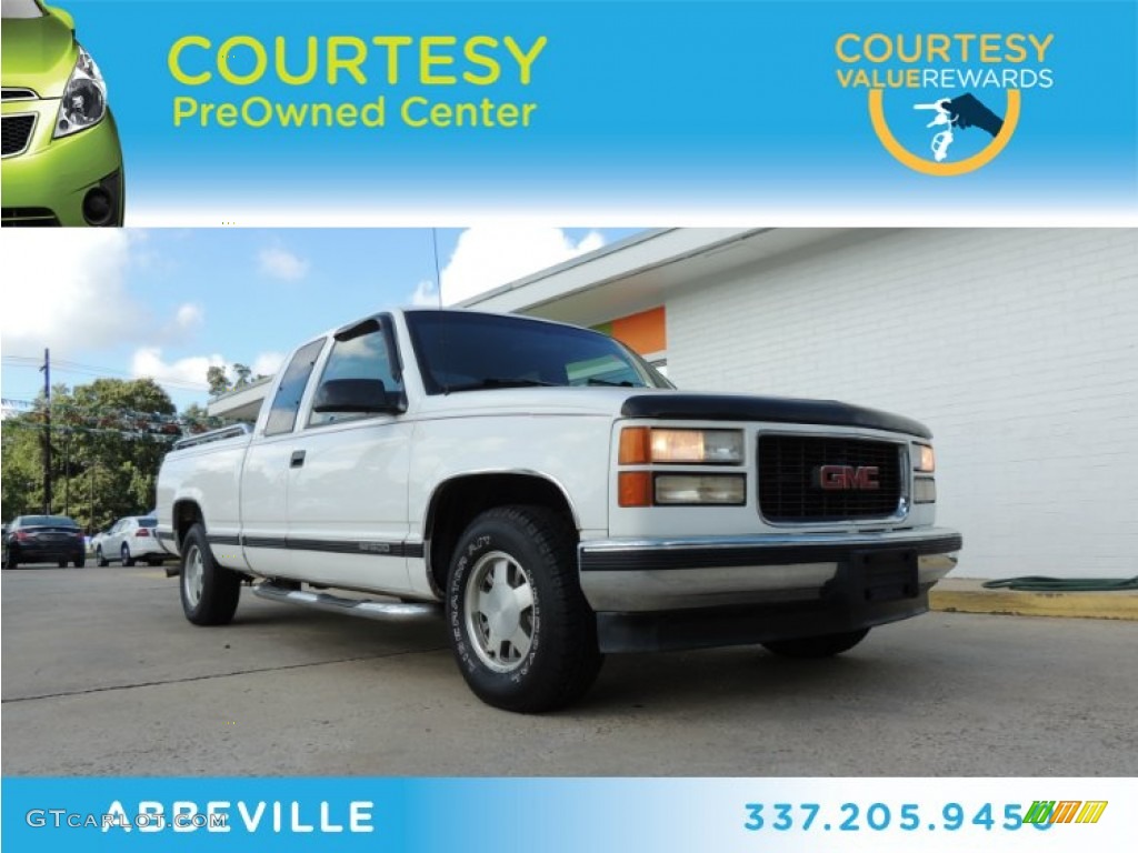 1998 Sierra 1500 SLE Extended Cab - Olympic White / Dark Red photo #1