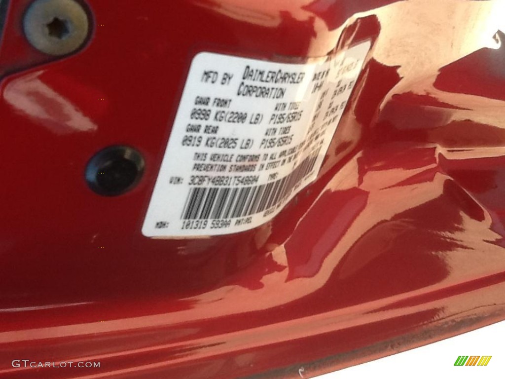 2001 PT Cruiser Color Code PEL for Inferno Red Pearl Photo #84889184