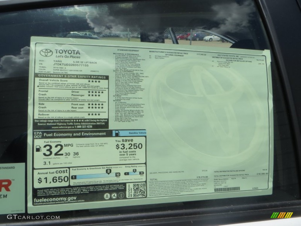 2014 Toyota Yaris SE 5 Door Window Sticker Photo #84890857
