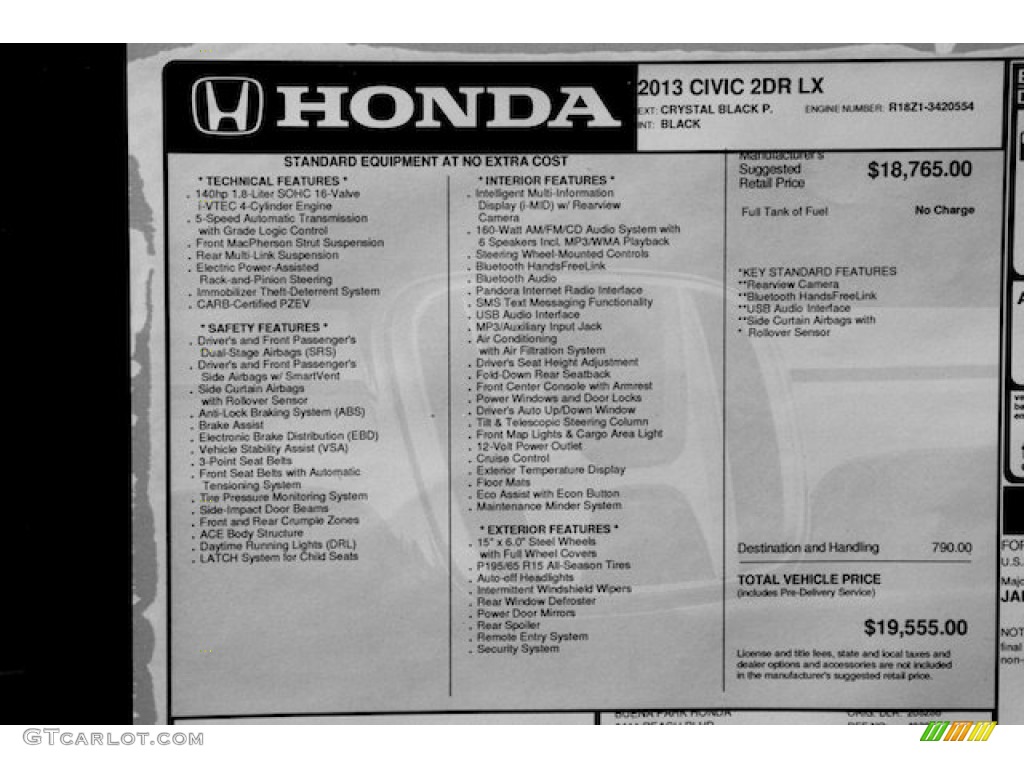 2013 Civic LX Coupe - Crystal Black Pearl / Black photo #15