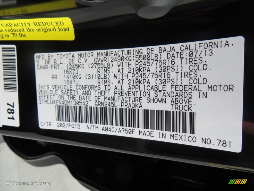 2013 Toyota Tacoma TSS Double Cab 4x4 Color Code Photos