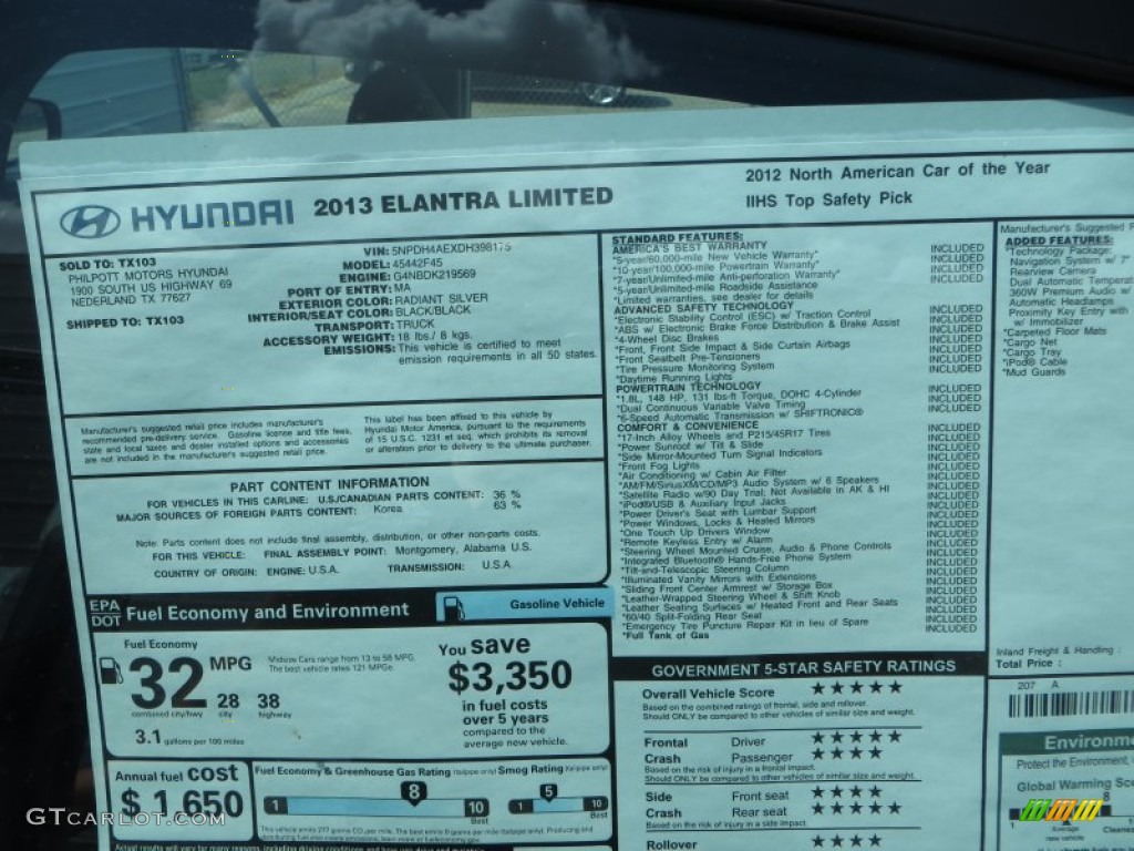 2013 Elantra Limited - Silver / Black photo #7