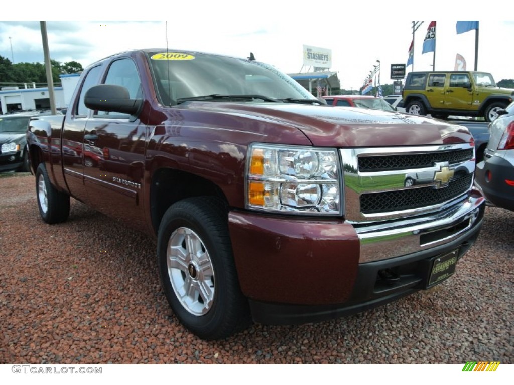 2009 Silverado 1500 LT Extended Cab - Deep Ruby Red Metallic / Light Titanium photo #2