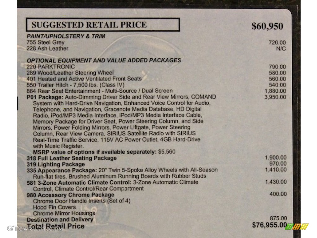 2010 Mercedes-Benz GL 450 4Matic Window Sticker Photos